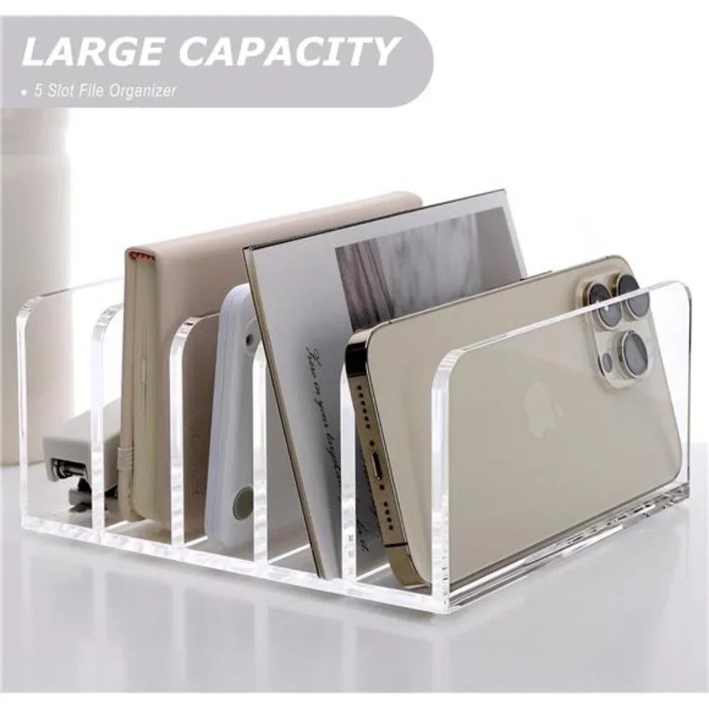 Clear Desktop File Organizer 5 Compartments Acrylic Office Document Mail Holder
